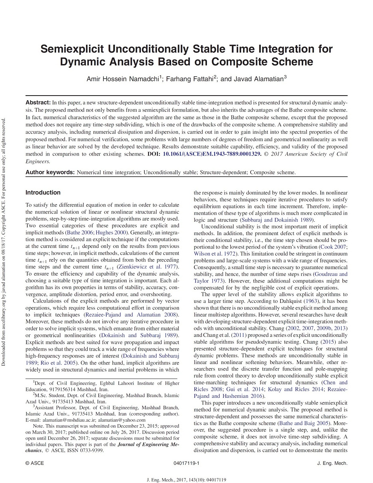 2017 Semiexplicit unconditionally stable time integration for dynamic analysis based on composite scheme